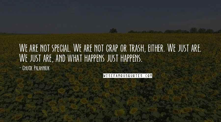 Chuck Palahniuk Quotes: We are not special. We are not crap or trash, either. We just are. We just are, and what happens just happens.