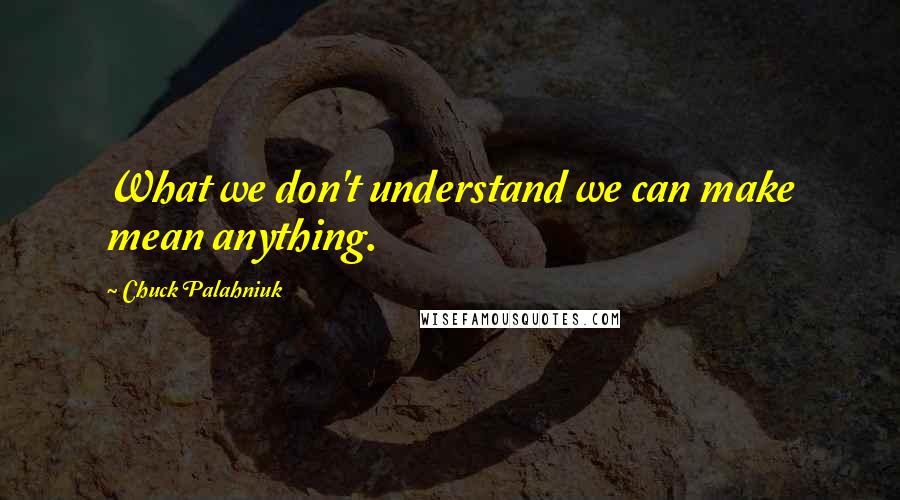 Chuck Palahniuk Quotes: What we don't understand we can make mean anything.