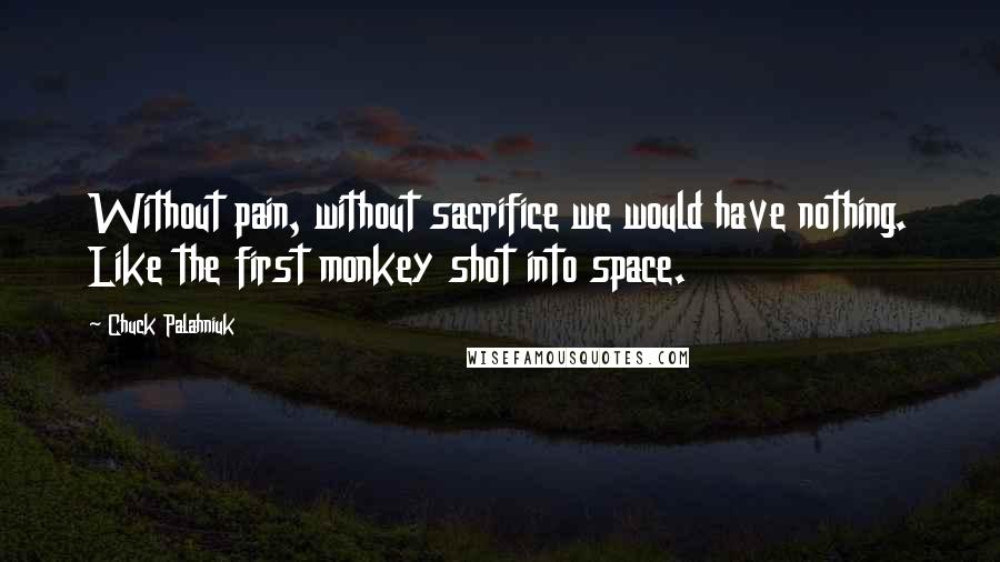 Chuck Palahniuk Quotes: Without pain, without sacrifice we would have nothing. Like the first monkey shot into space.