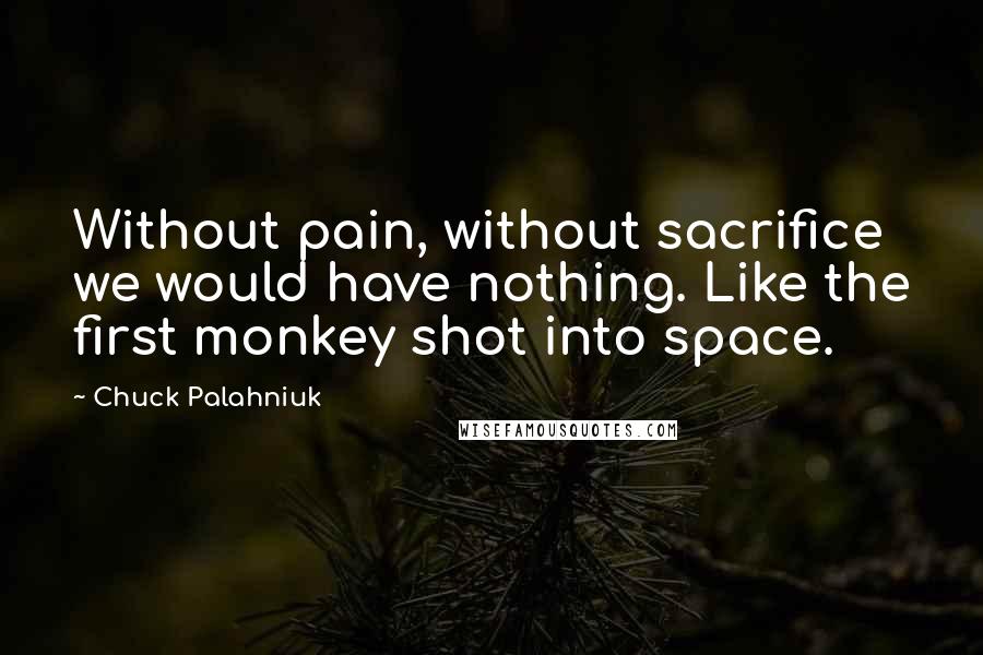 Chuck Palahniuk Quotes: Without pain, without sacrifice we would have nothing. Like the first monkey shot into space.