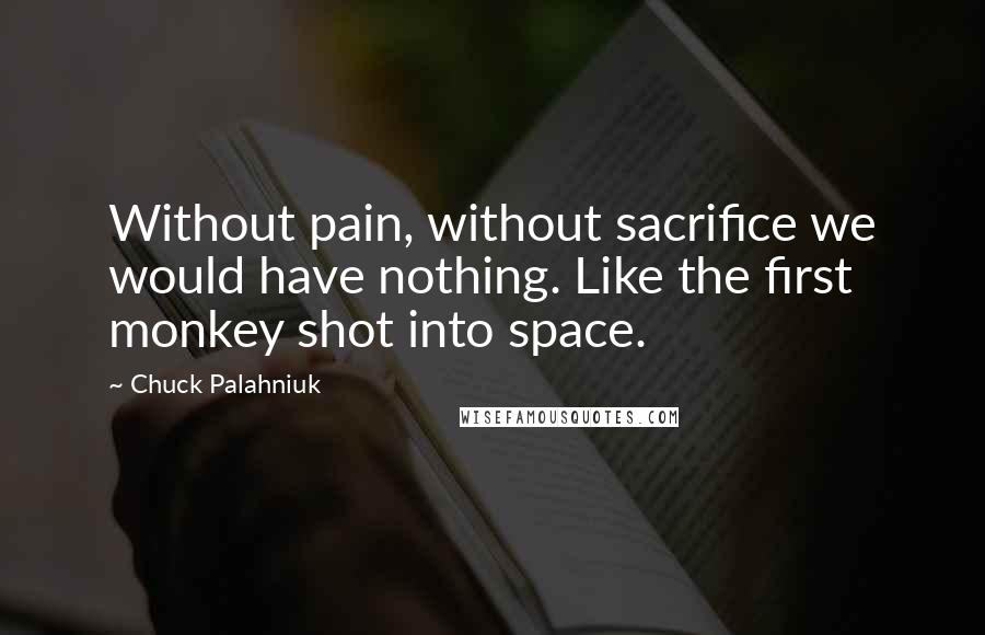 Chuck Palahniuk Quotes: Without pain, without sacrifice we would have nothing. Like the first monkey shot into space.