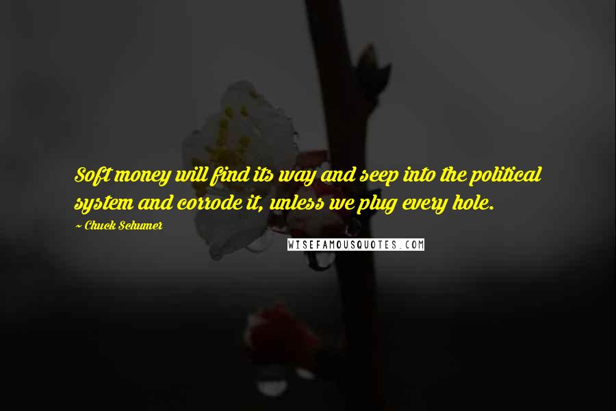 Chuck Schumer Quotes: Soft money will find its way and seep into the political system and corrode it, unless we plug every hole.