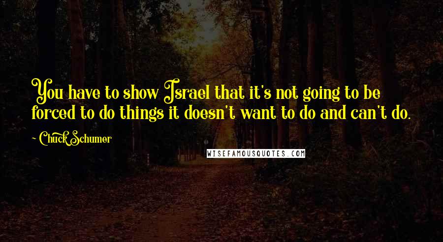 Chuck Schumer Quotes: You have to show Israel that it's not going to be forced to do things it doesn't want to do and can't do.