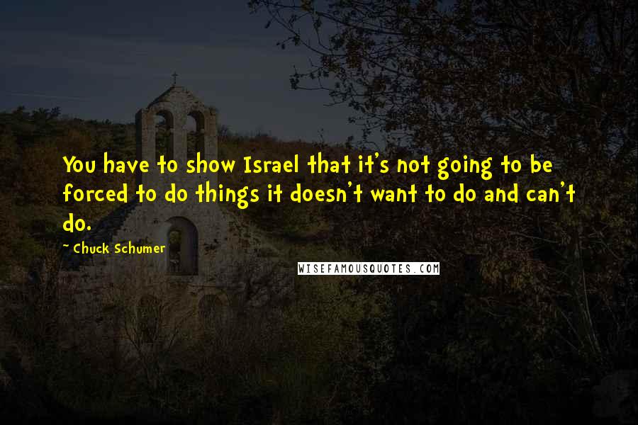 Chuck Schumer Quotes: You have to show Israel that it's not going to be forced to do things it doesn't want to do and can't do.