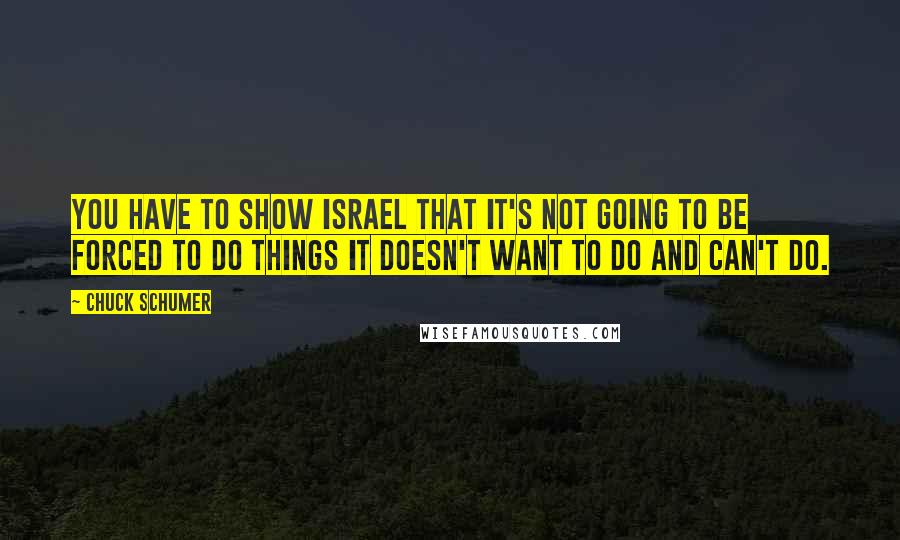 Chuck Schumer Quotes: You have to show Israel that it's not going to be forced to do things it doesn't want to do and can't do.
