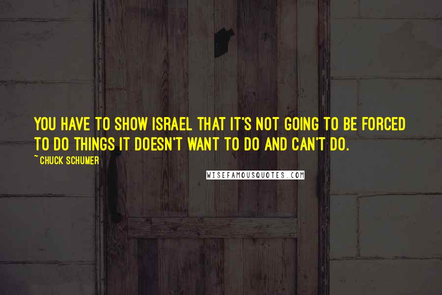 Chuck Schumer Quotes: You have to show Israel that it's not going to be forced to do things it doesn't want to do and can't do.