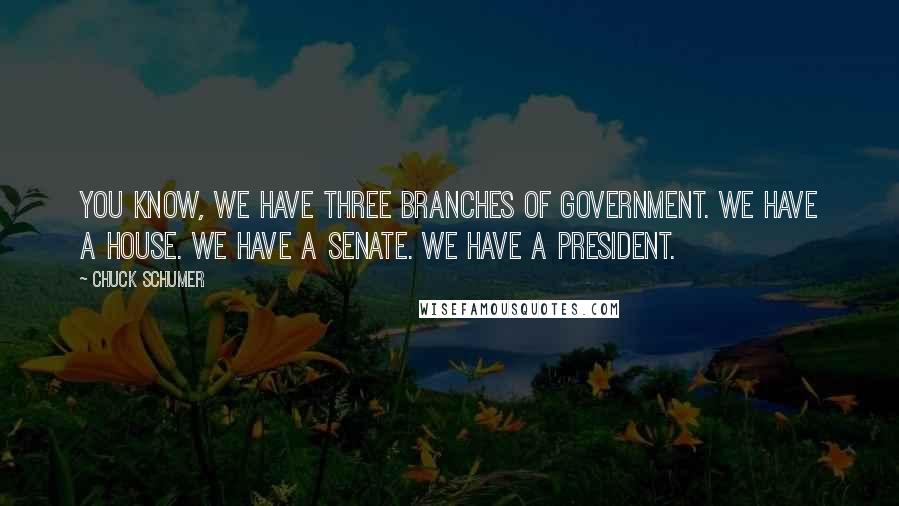 Chuck Schumer Quotes: You know, we have three branches of government. We have a House. We have a Senate. We have a President.