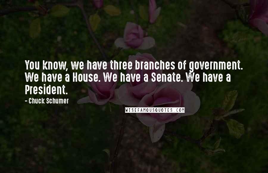 Chuck Schumer Quotes: You know, we have three branches of government. We have a House. We have a Senate. We have a President.