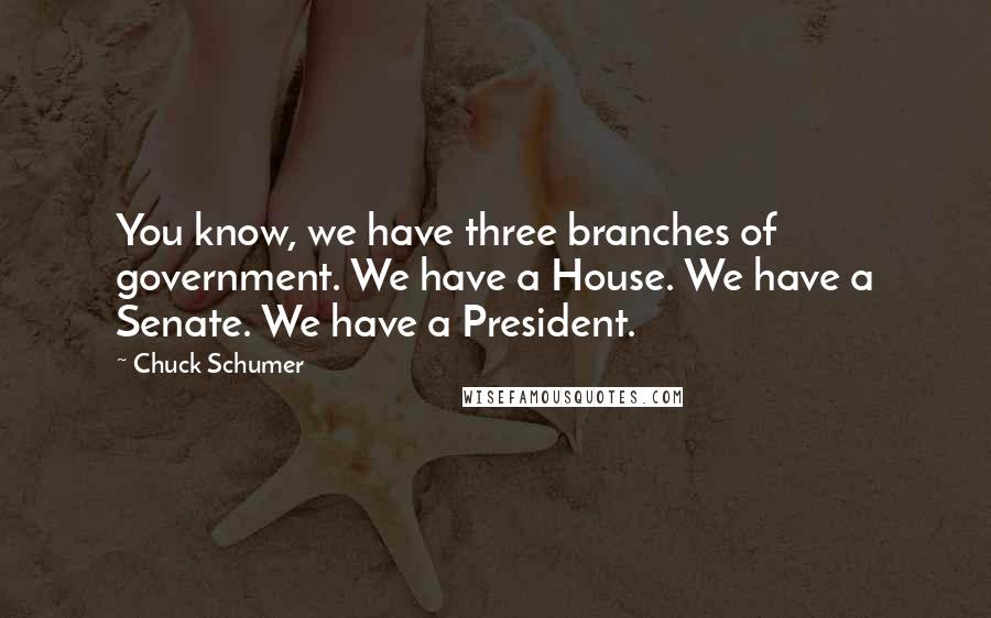 Chuck Schumer Quotes: You know, we have three branches of government. We have a House. We have a Senate. We have a President.