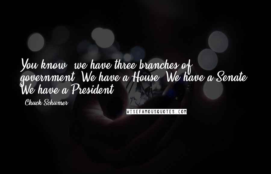 Chuck Schumer Quotes: You know, we have three branches of government. We have a House. We have a Senate. We have a President.