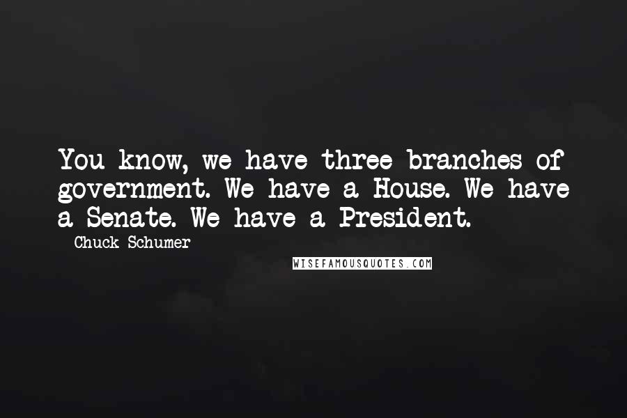 Chuck Schumer Quotes: You know, we have three branches of government. We have a House. We have a Senate. We have a President.