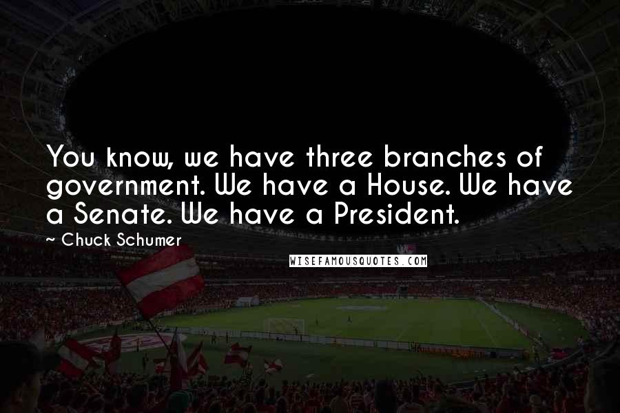 Chuck Schumer Quotes: You know, we have three branches of government. We have a House. We have a Senate. We have a President.