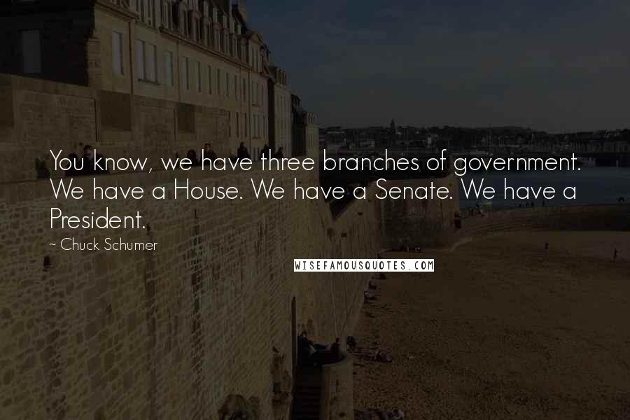 Chuck Schumer Quotes: You know, we have three branches of government. We have a House. We have a Senate. We have a President.