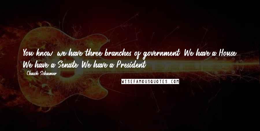 Chuck Schumer Quotes: You know, we have three branches of government. We have a House. We have a Senate. We have a President.