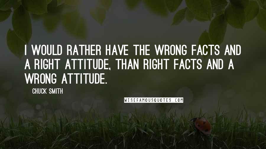 Chuck Smith Quotes: I would rather have the wrong facts and a right attitude, than right facts and a wrong attitude.