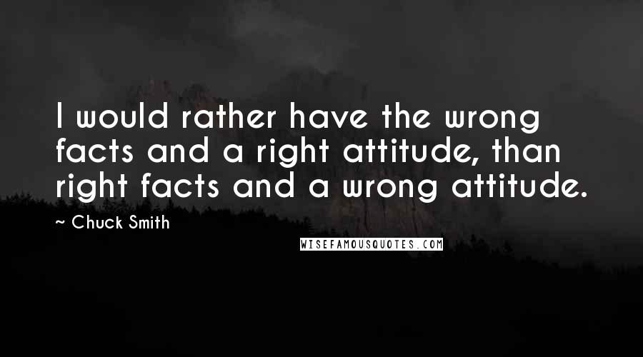 Chuck Smith Quotes: I would rather have the wrong facts and a right attitude, than right facts and a wrong attitude.