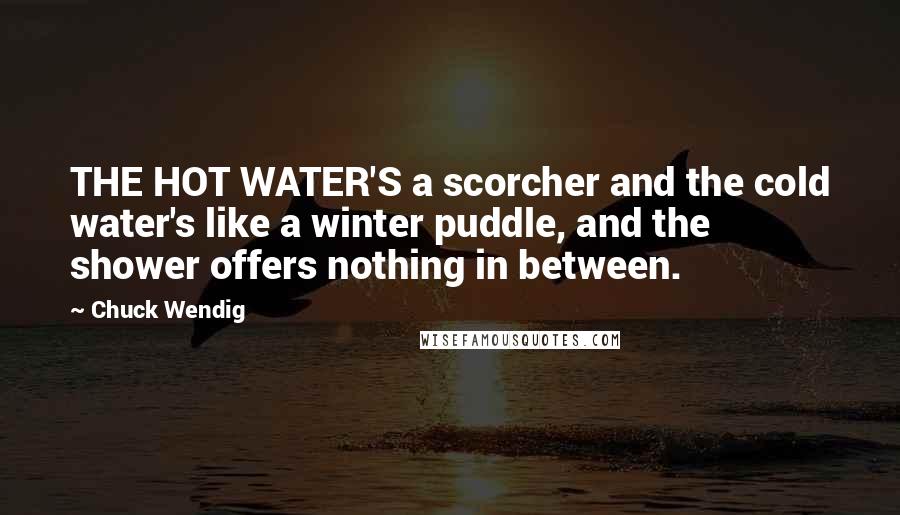 Chuck Wendig Quotes: THE HOT WATER'S a scorcher and the cold water's like a winter puddle, and the shower offers nothing in between.