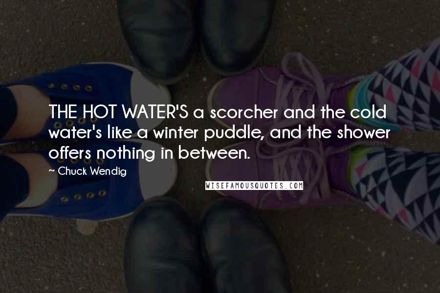 Chuck Wendig Quotes: THE HOT WATER'S a scorcher and the cold water's like a winter puddle, and the shower offers nothing in between.