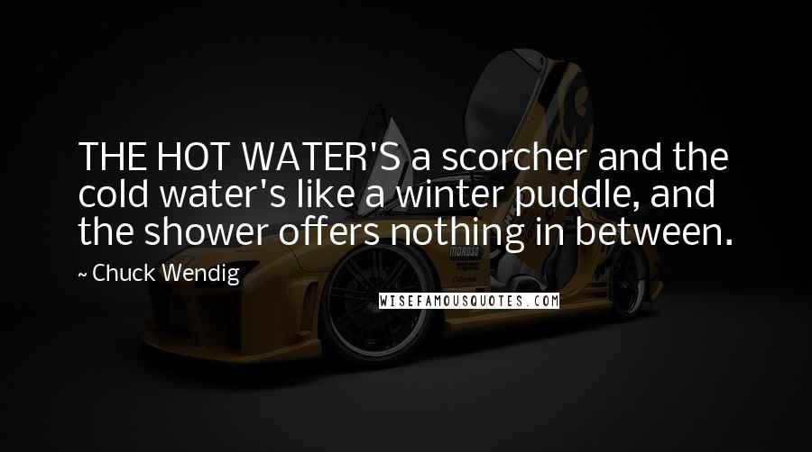 Chuck Wendig Quotes: THE HOT WATER'S a scorcher and the cold water's like a winter puddle, and the shower offers nothing in between.