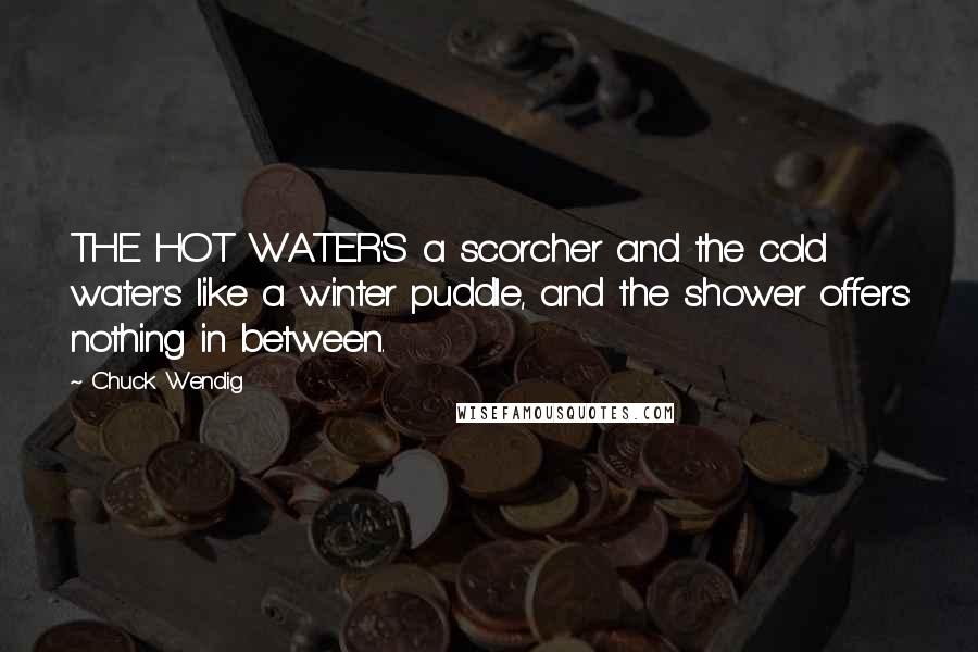 Chuck Wendig Quotes: THE HOT WATER'S a scorcher and the cold water's like a winter puddle, and the shower offers nothing in between.