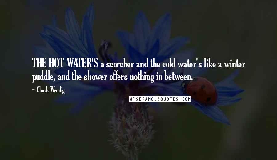 Chuck Wendig Quotes: THE HOT WATER'S a scorcher and the cold water's like a winter puddle, and the shower offers nothing in between.