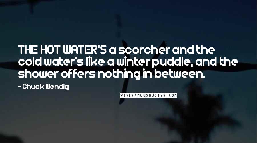 Chuck Wendig Quotes: THE HOT WATER'S a scorcher and the cold water's like a winter puddle, and the shower offers nothing in between.