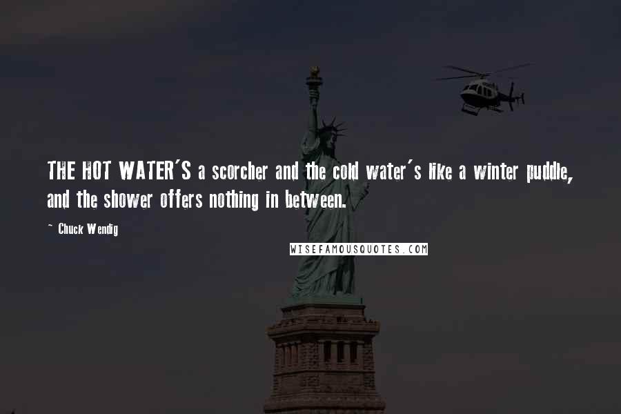 Chuck Wendig Quotes: THE HOT WATER'S a scorcher and the cold water's like a winter puddle, and the shower offers nothing in between.