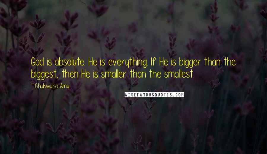 Chukwuka Amu Quotes: God is absolute. He is everything. If He is bigger than the biggest, then He is smaller than the smallest.