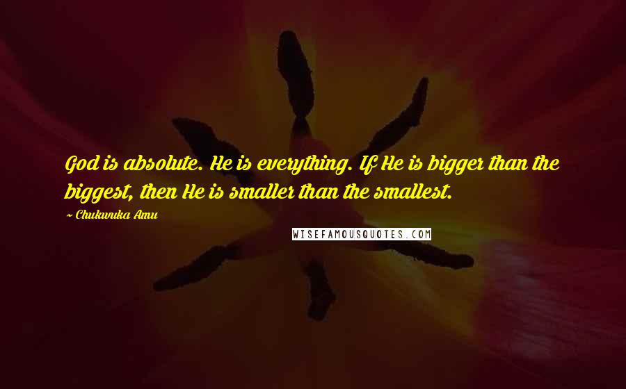 Chukwuka Amu Quotes: God is absolute. He is everything. If He is bigger than the biggest, then He is smaller than the smallest.