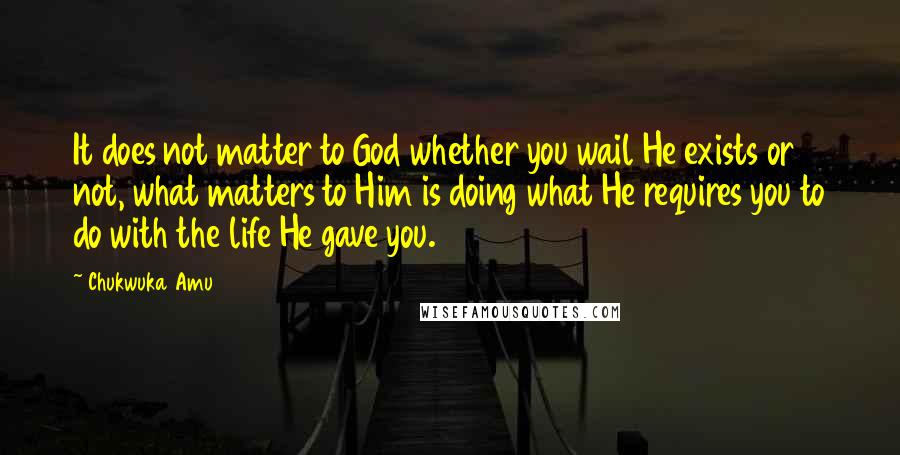 Chukwuka Amu Quotes: It does not matter to God whether you wail He exists or not, what matters to Him is doing what He requires you to do with the life He gave you.