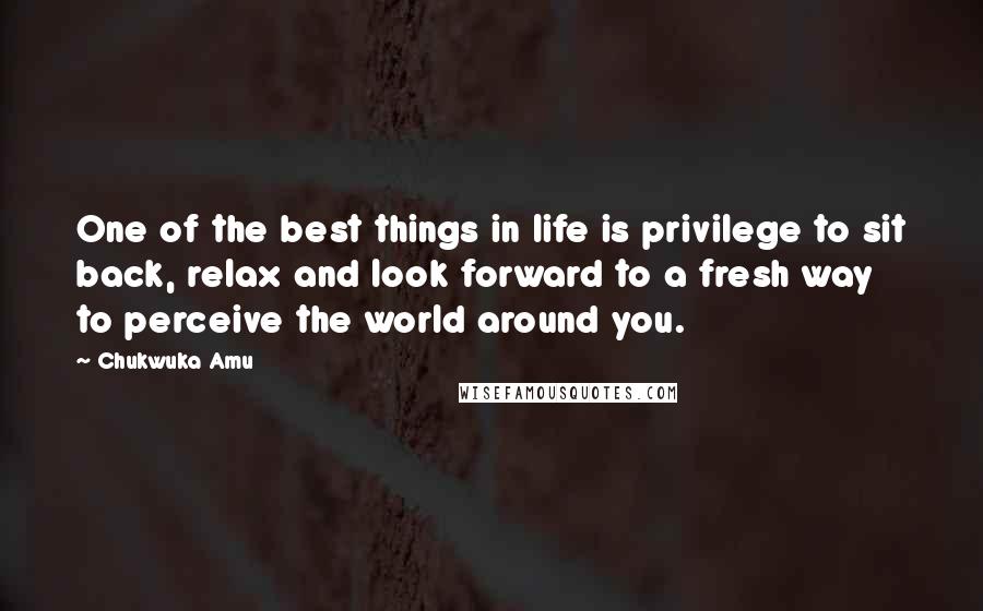 Chukwuka Amu Quotes: One of the best things in life is privilege to sit back, relax and look forward to a fresh way to perceive the world around you.