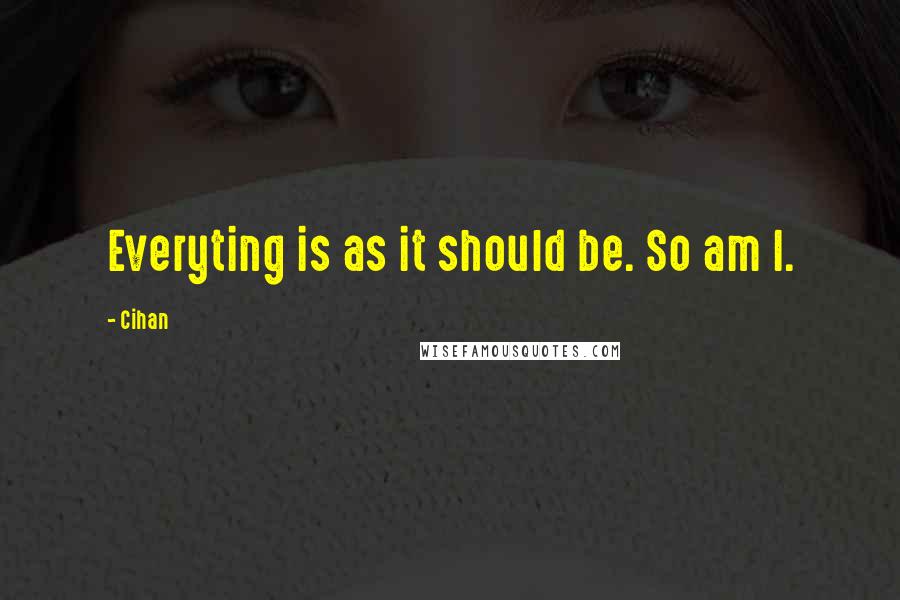 Cihan Quotes: Everyting is as it should be. So am I.