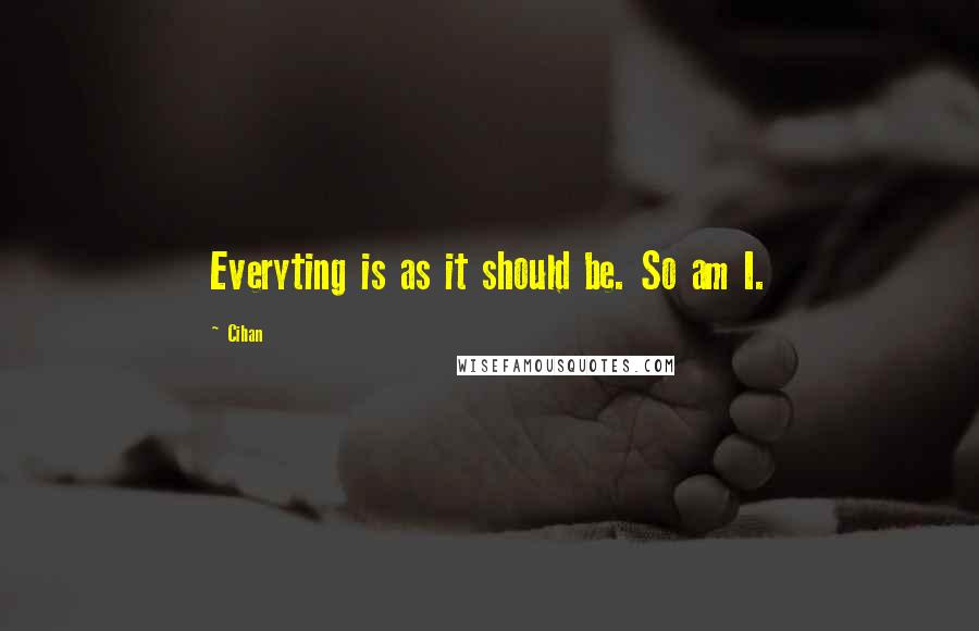 Cihan Quotes: Everyting is as it should be. So am I.