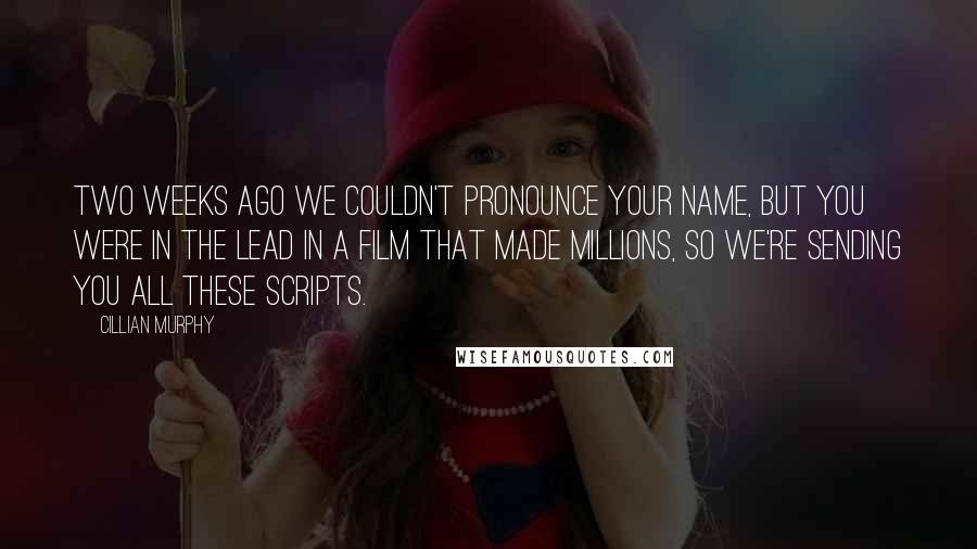 Cillian Murphy Quotes: Two weeks ago we couldn't pronounce your name, but you were in the lead in a film that made millions, so we're sending you all these scripts.