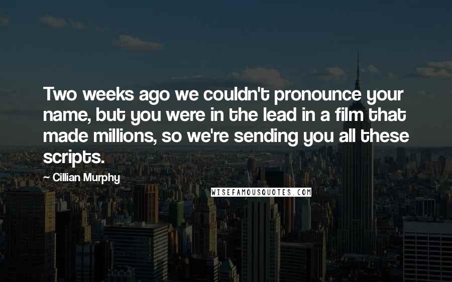 Cillian Murphy Quotes: Two weeks ago we couldn't pronounce your name, but you were in the lead in a film that made millions, so we're sending you all these scripts.