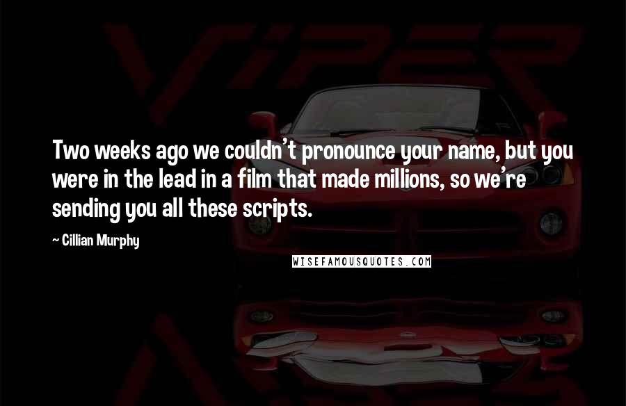 Cillian Murphy Quotes: Two weeks ago we couldn't pronounce your name, but you were in the lead in a film that made millions, so we're sending you all these scripts.