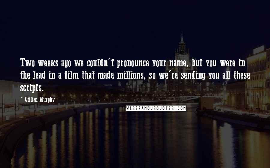 Cillian Murphy Quotes: Two weeks ago we couldn't pronounce your name, but you were in the lead in a film that made millions, so we're sending you all these scripts.