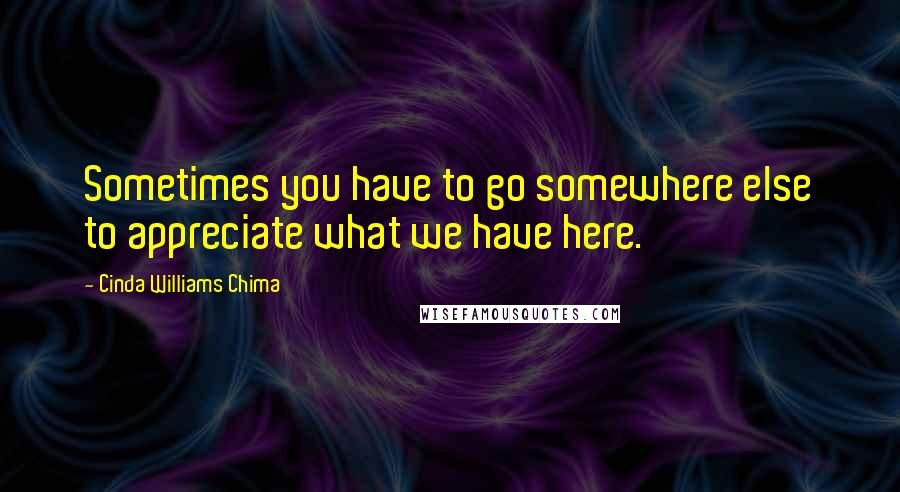 Cinda Williams Chima Quotes: Sometimes you have to go somewhere else to appreciate what we have here.