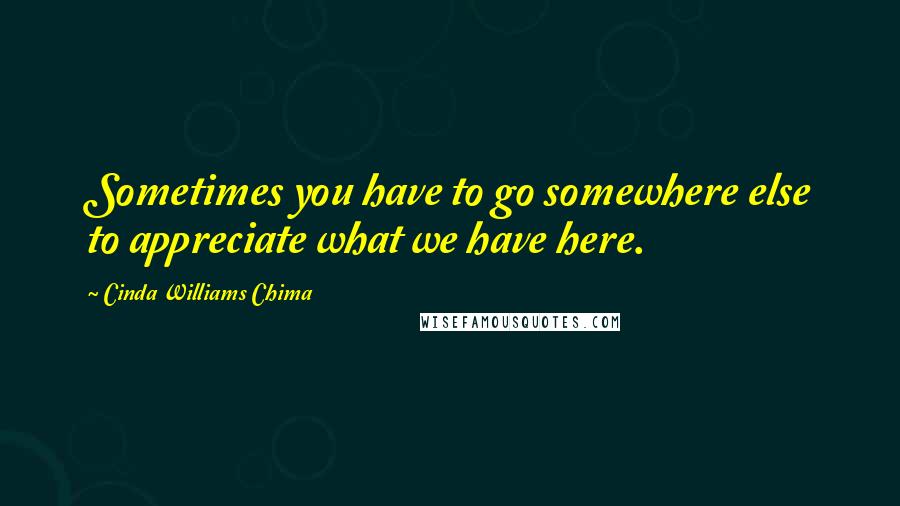 Cinda Williams Chima Quotes: Sometimes you have to go somewhere else to appreciate what we have here.