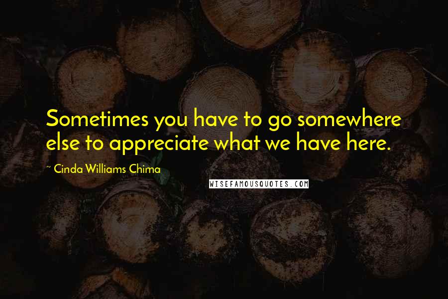 Cinda Williams Chima Quotes: Sometimes you have to go somewhere else to appreciate what we have here.