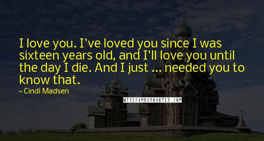 Cindi Madsen Quotes: I love you. I've loved you since I was sixteen years old, and I'll love you until the day I die. And I just ... needed you to know that.