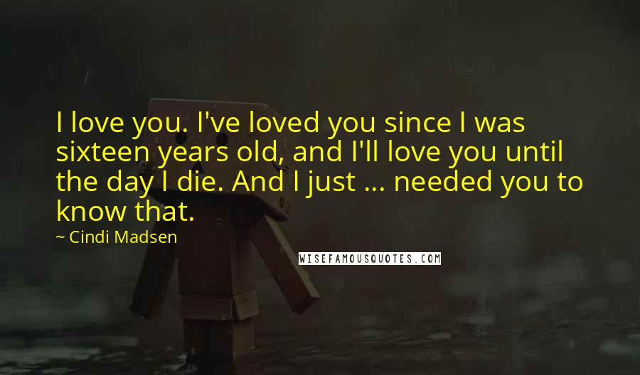 Cindi Madsen Quotes: I love you. I've loved you since I was sixteen years old, and I'll love you until the day I die. And I just ... needed you to know that.