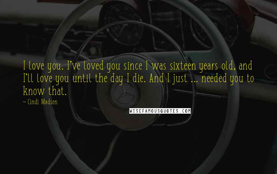 Cindi Madsen Quotes: I love you. I've loved you since I was sixteen years old, and I'll love you until the day I die. And I just ... needed you to know that.