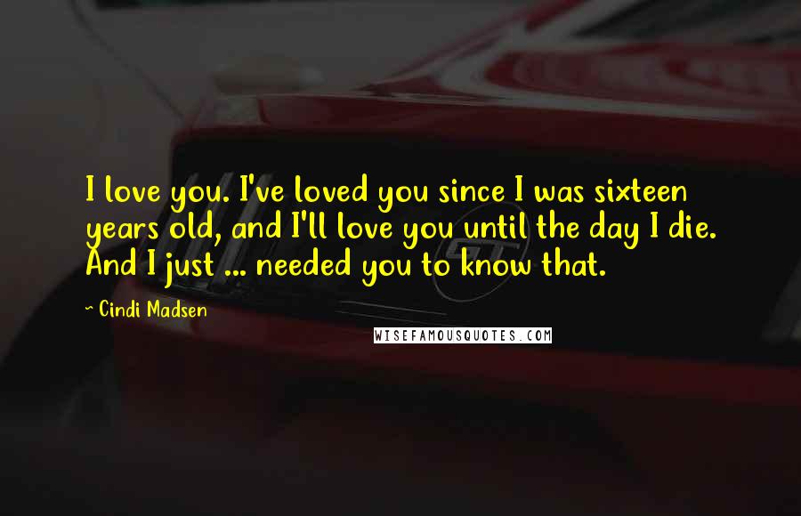 Cindi Madsen Quotes: I love you. I've loved you since I was sixteen years old, and I'll love you until the day I die. And I just ... needed you to know that.