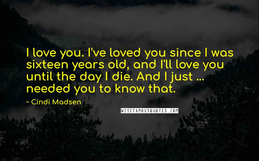 Cindi Madsen Quotes: I love you. I've loved you since I was sixteen years old, and I'll love you until the day I die. And I just ... needed you to know that.