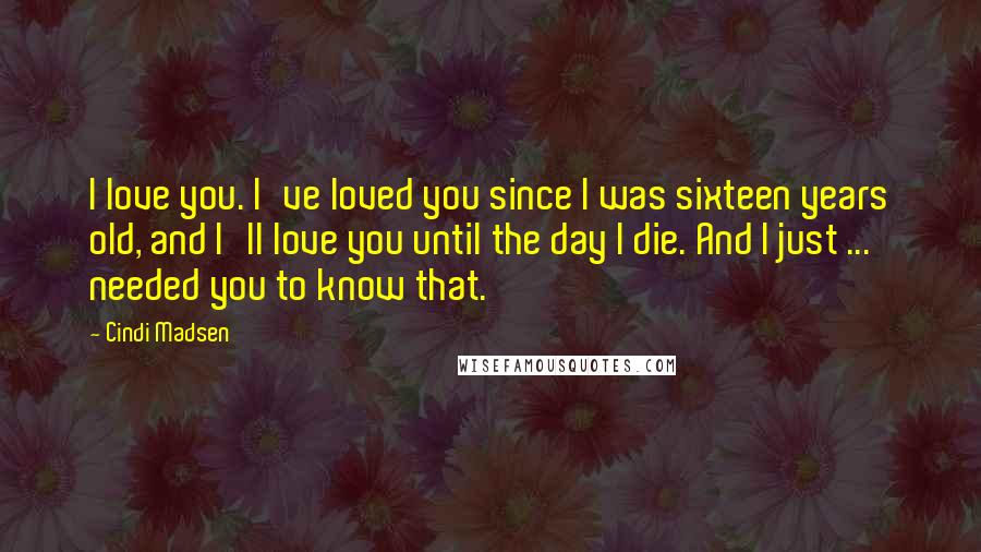 Cindi Madsen Quotes: I love you. I've loved you since I was sixteen years old, and I'll love you until the day I die. And I just ... needed you to know that.