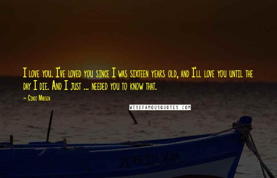 Cindi Madsen Quotes: I love you. I've loved you since I was sixteen years old, and I'll love you until the day I die. And I just ... needed you to know that.