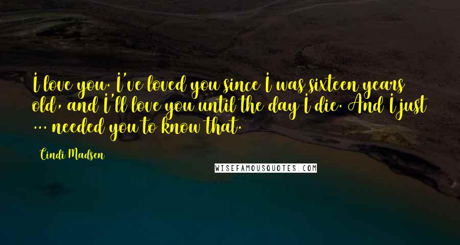 Cindi Madsen Quotes: I love you. I've loved you since I was sixteen years old, and I'll love you until the day I die. And I just ... needed you to know that.