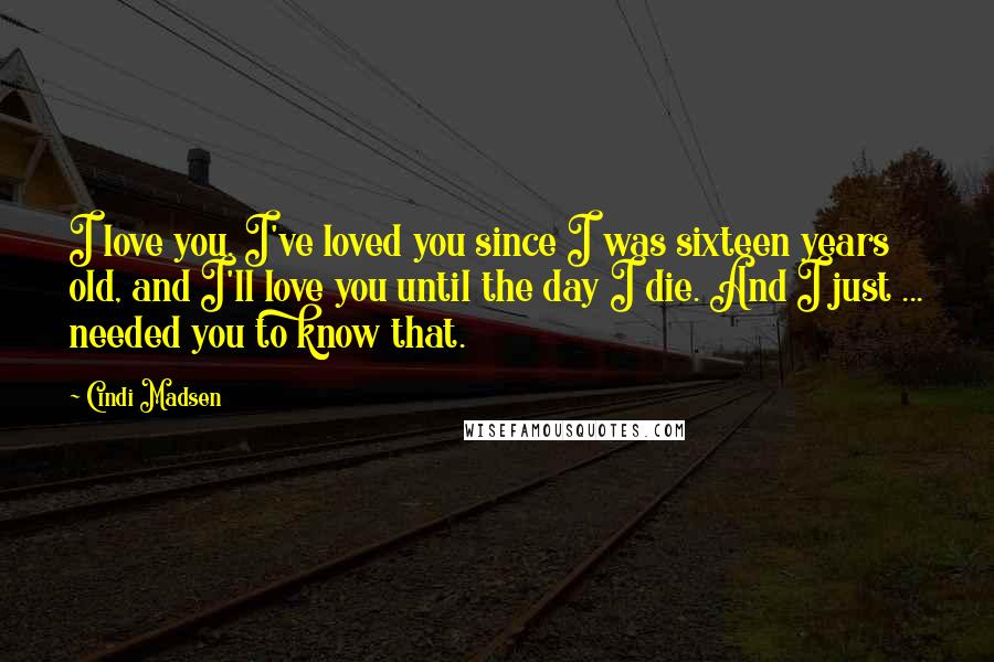 Cindi Madsen Quotes: I love you. I've loved you since I was sixteen years old, and I'll love you until the day I die. And I just ... needed you to know that.