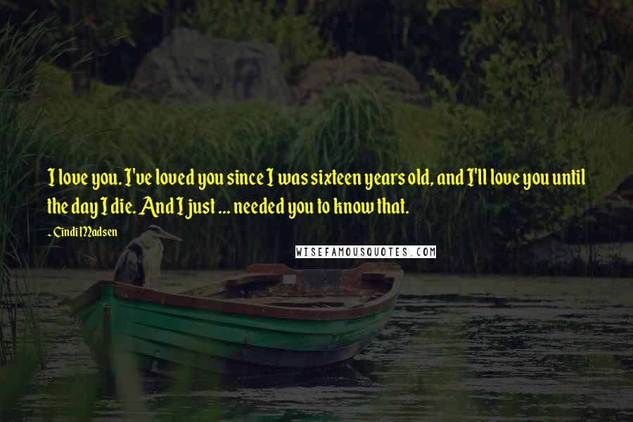 Cindi Madsen Quotes: I love you. I've loved you since I was sixteen years old, and I'll love you until the day I die. And I just ... needed you to know that.